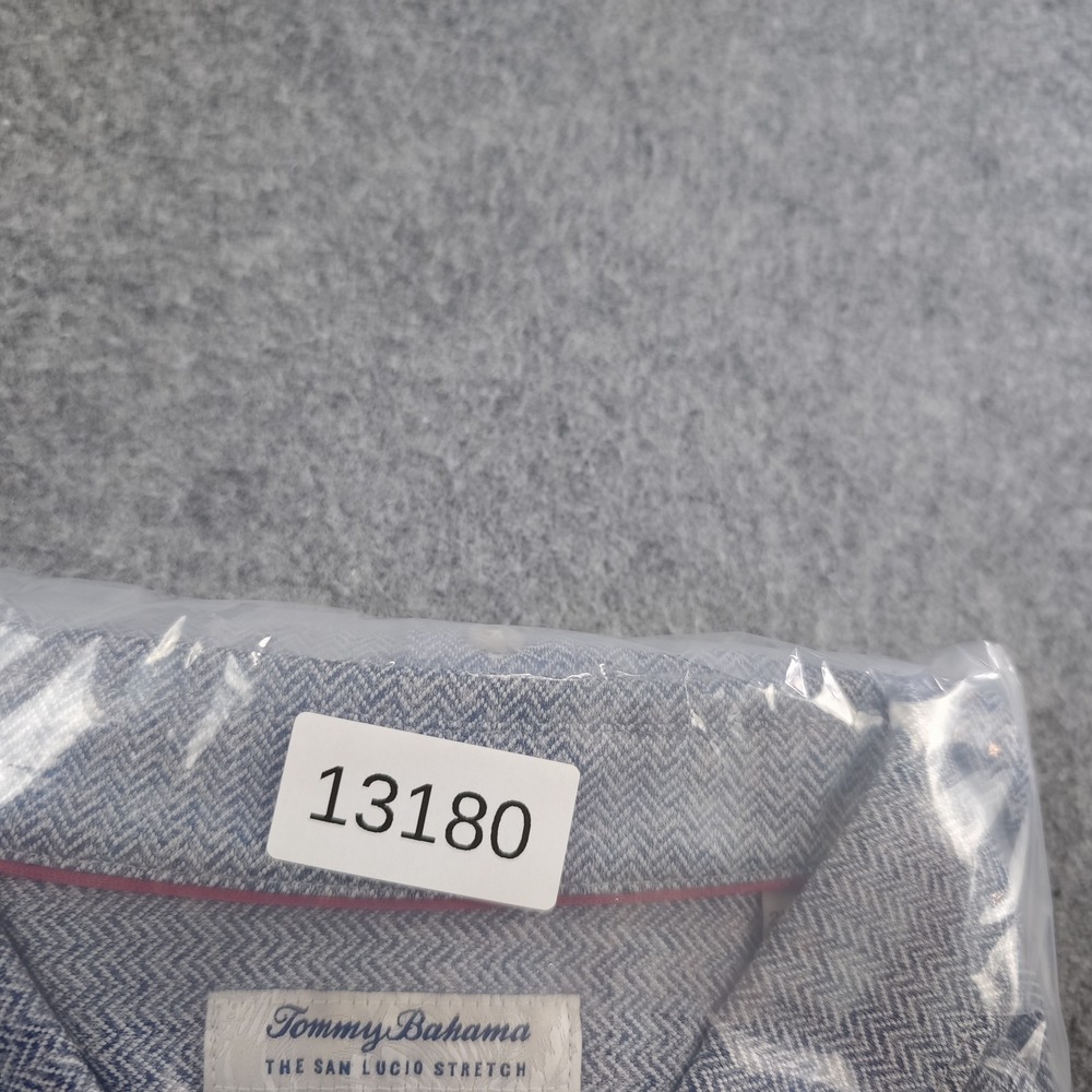 Tommy Bahama San Lucio Stretch Shirt Mens 2XB Blue Herringbone Long Sleeve - Picture 12 of 12
